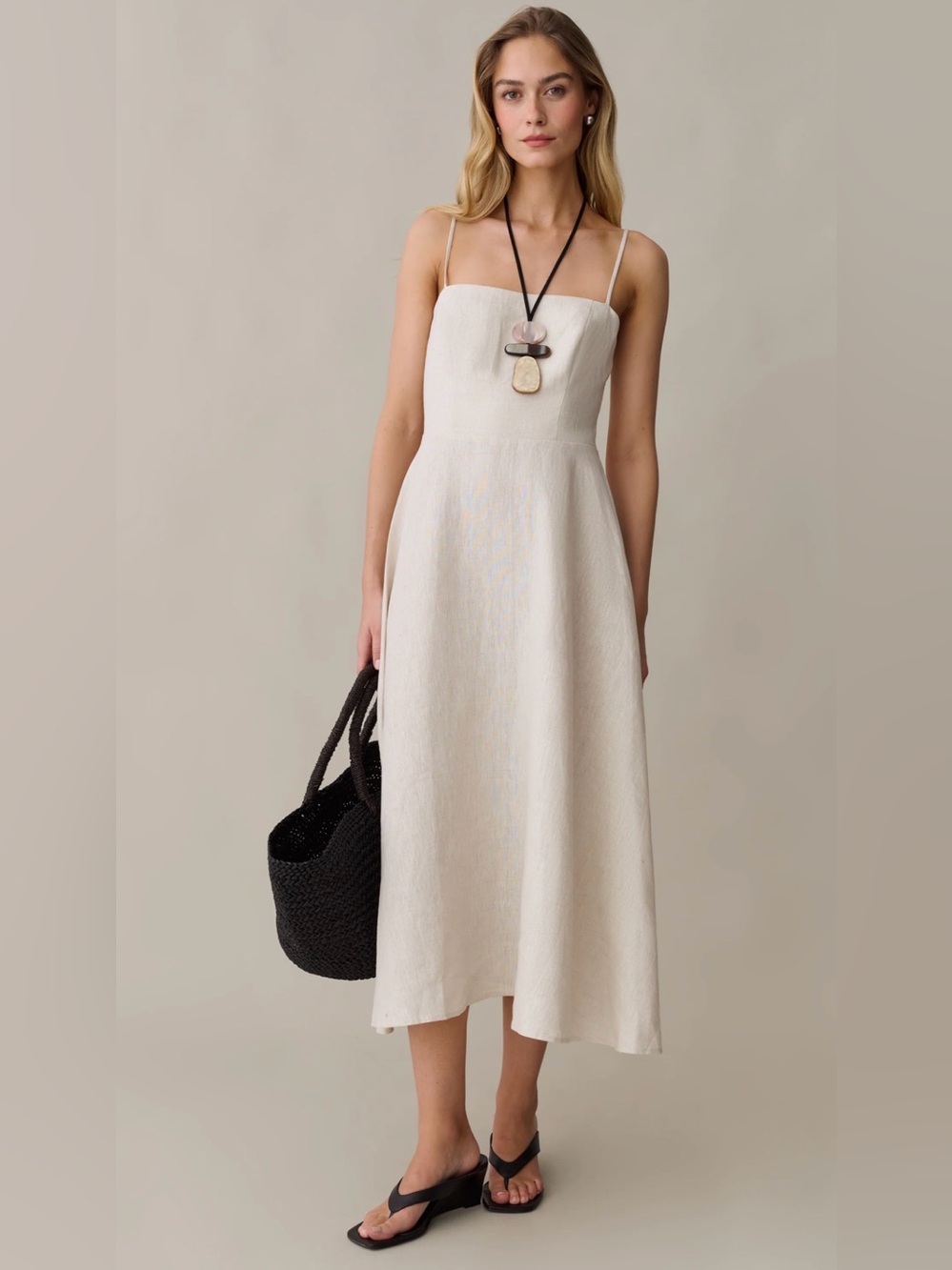 Few Moda o.p.t NWT Khalani 100% Linen Spaghetti Strap Dress in Oatmeal